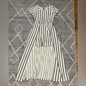 Juniors 7/8 Striped Romper with Skirt